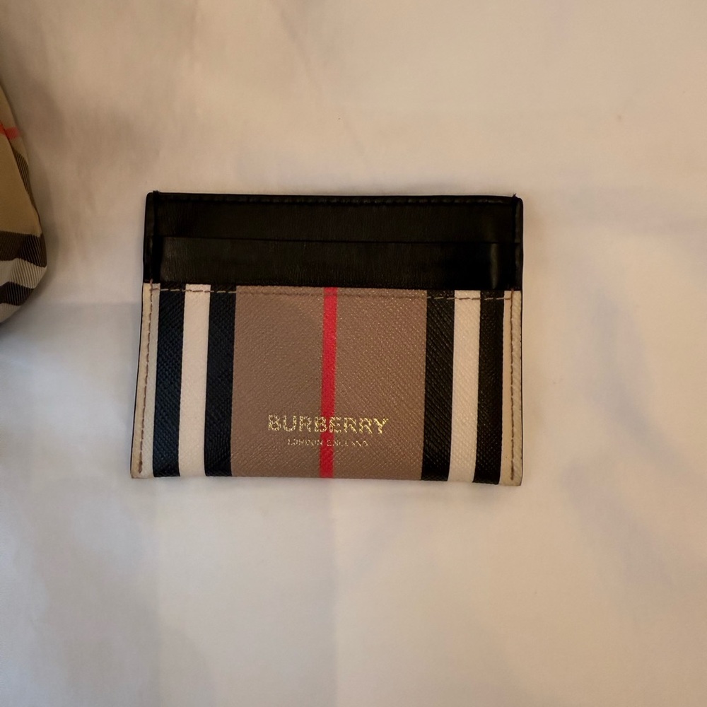 Burberry Striped Card Holder with Red Accent